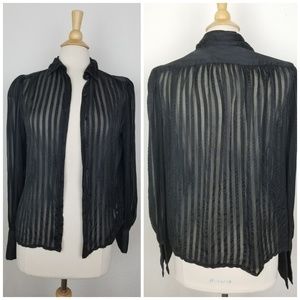 Sheer Black Striped Cufflink Silk Blouse
